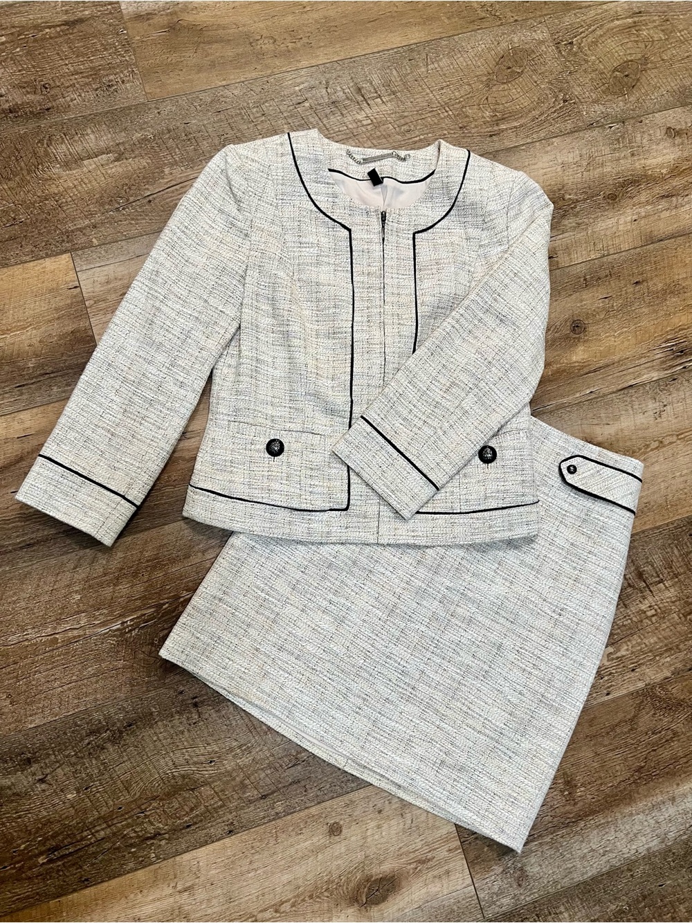 White House Black Market Tweed Skirt Suit Set Size 2